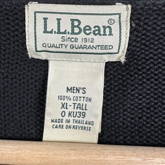 LL Bean Cardigan Sweater Mens XLT Black Cotton V Neck Button Front Knit Grandpa - Picture 3 of 15